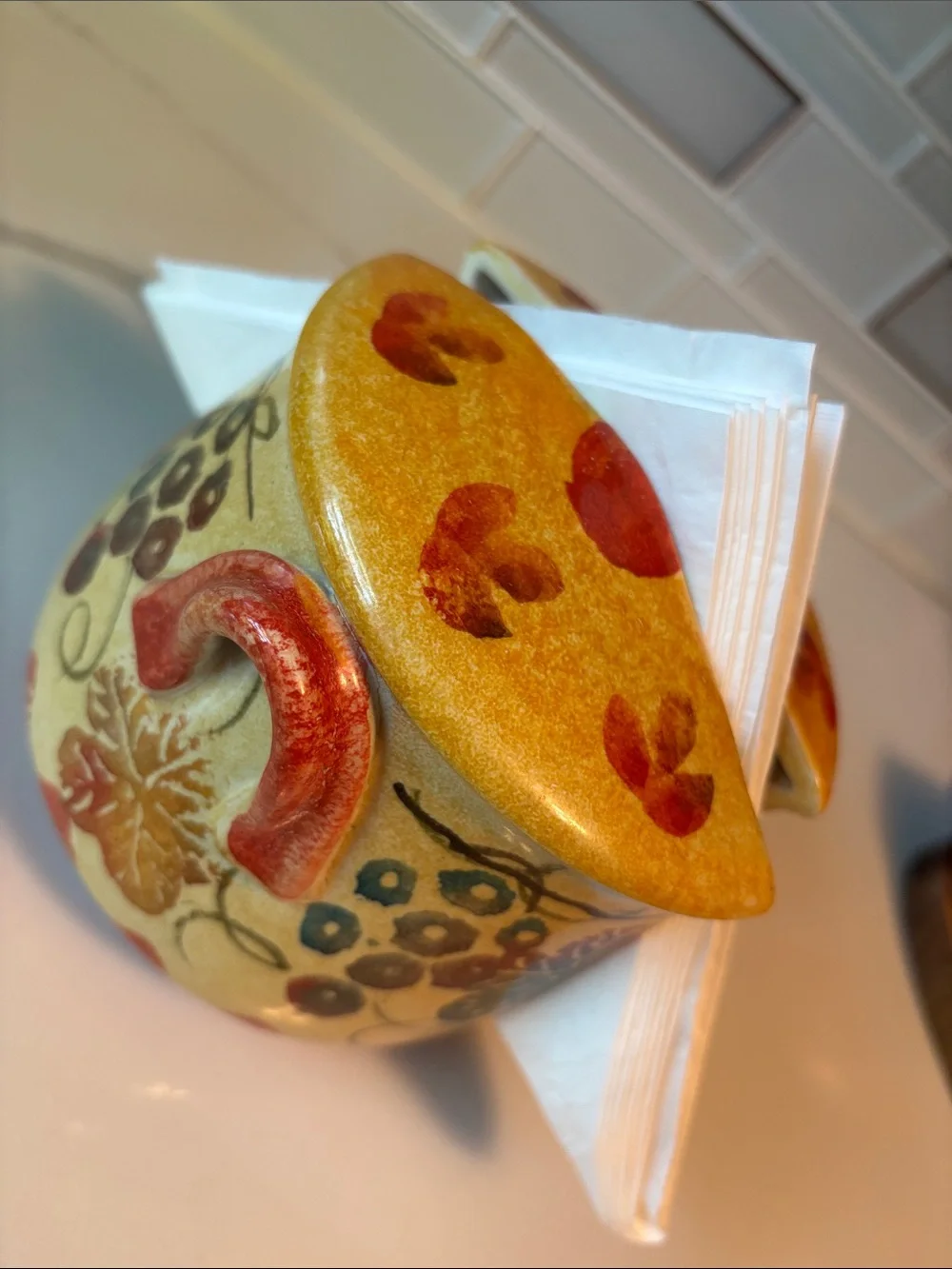 Italica ARS Vintage Ceramic hand Painted Napkin Holder with Fall Motif